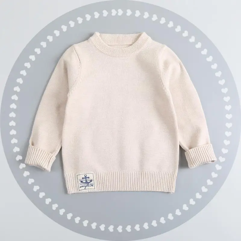 Бежевый Korean Kids Boy Autumn New Toddler Girl Sweaters O-neck Long Sleeve Baby Wool Knitted Sweater Winter Kids Sweaters Tops - Цвет: Бежевый