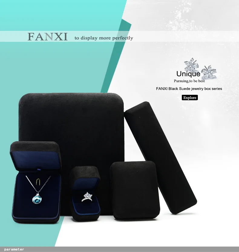 FANXI черное замшевое синее атласное металлическое свадебное кольцо коробки ожерелье браслет дисплей хранения брендовый браслет Подарочная коробка