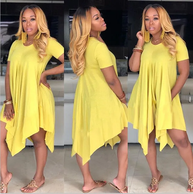 2019 Африка Новое Женское платье с круглым вырезом и асимметричное короткими