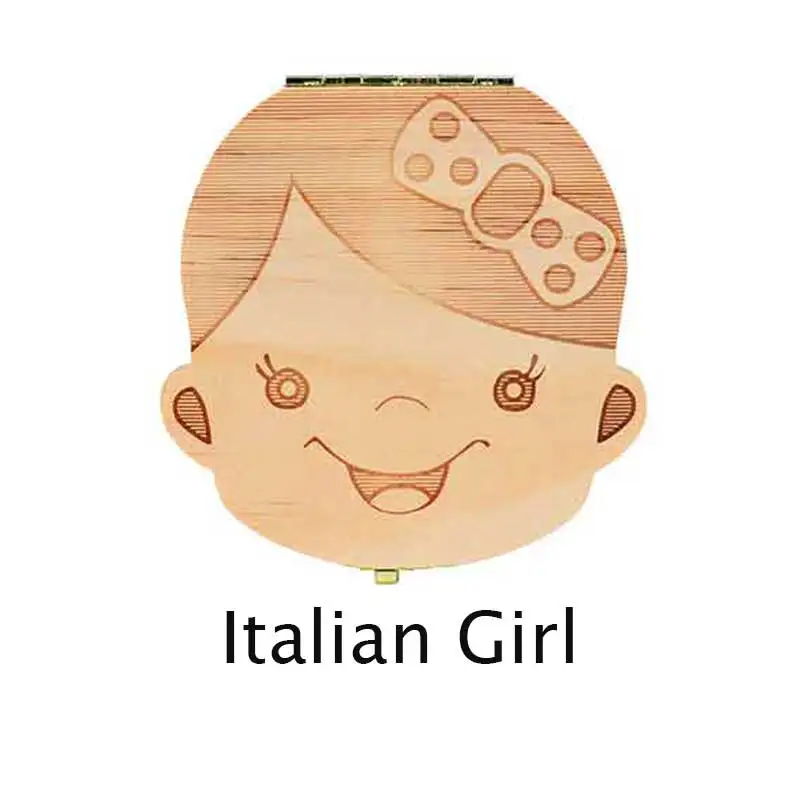 Italian Girl Ящик для хранения зубов, голландский/Испанский/английский/русский/французский/португальский/Греческий текст, детский деревянный ящик, держатель для хранения молочных зубов - Цвет: Italian Girl