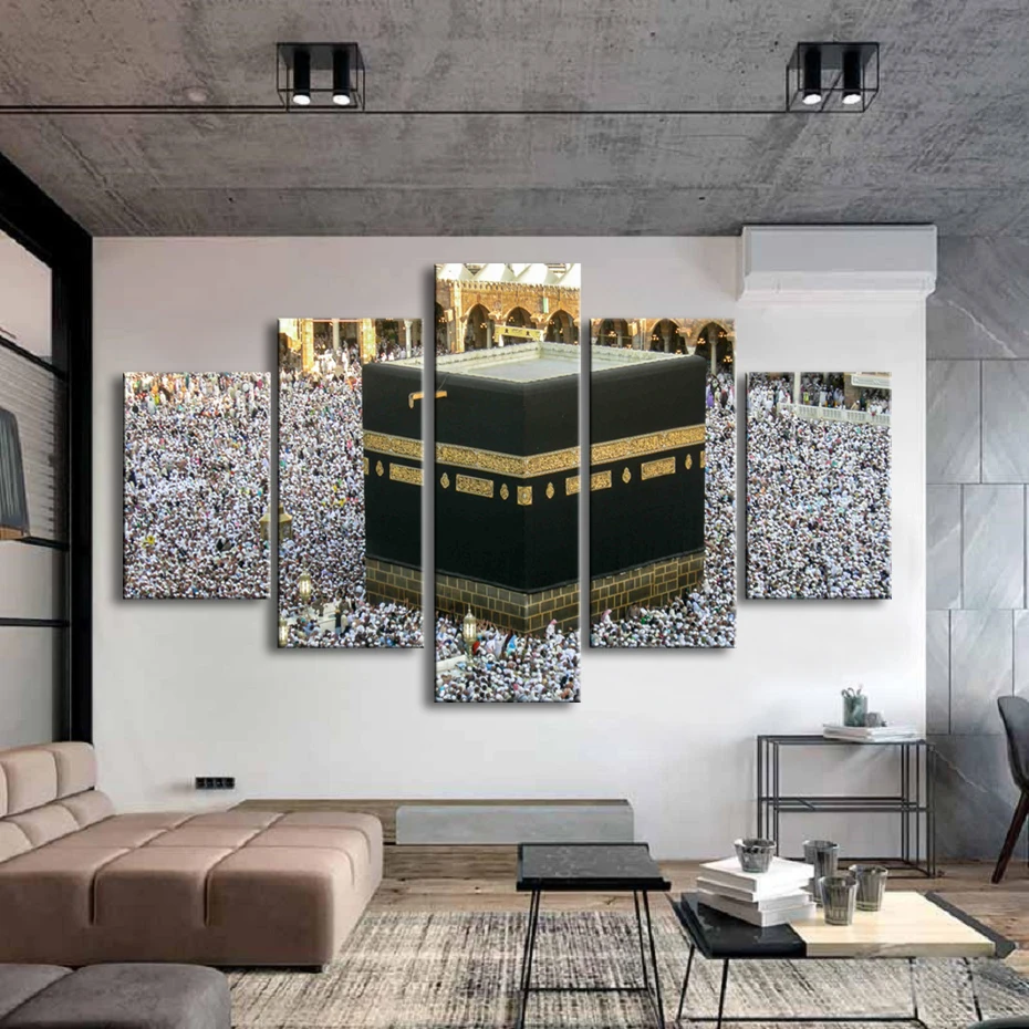 Islamic Wall Art Mecca Mosque Pilgrimage 5 Pieces Canvas Print Landscape Paintings Prints Posters Home Decor Frame | Дом и сад