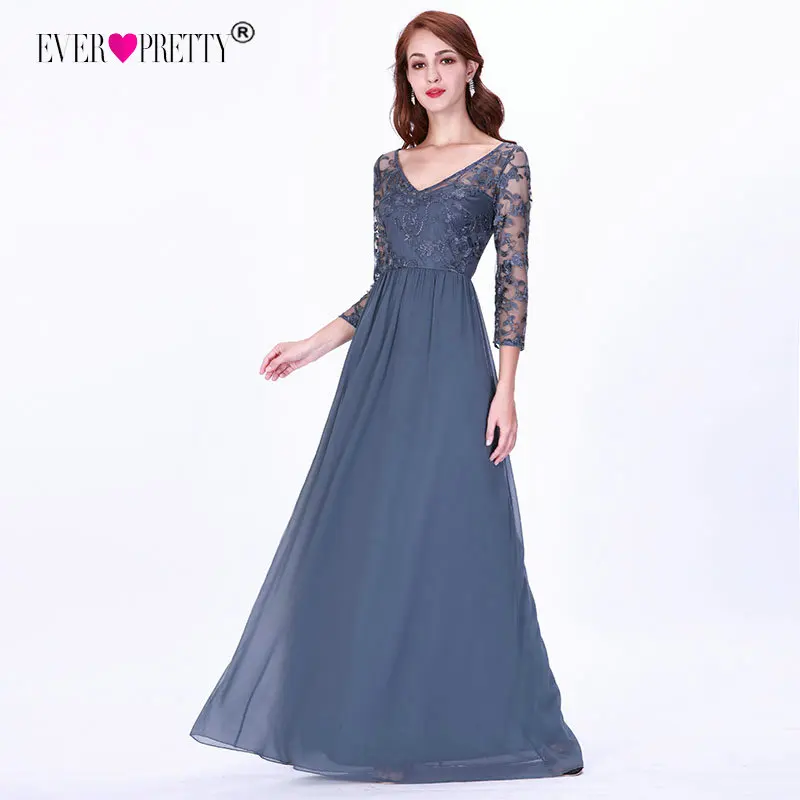 Сексуальные вечерние платья с длинным рукавом Ever Pretty EZ07633 женские Дешевые Кружевные Аппликации с v-образным вырезом Формальные Элегантные вечерние платья - Цвет: Blue
