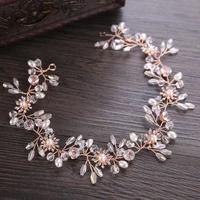kmvexo gorgeous rose gold wired rhinestones crystals pearls flower wedding headband bridesmaid bridal hair vine hair accessories