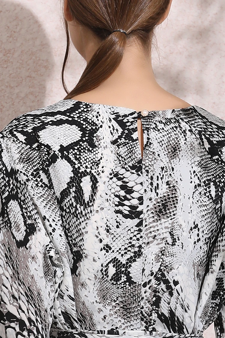 

ZADORIN Retro Snake Print Long Sleeve Long Maxi Dress Women Autumn Elegant Casual Work Office Dress robe longue femme vestidos