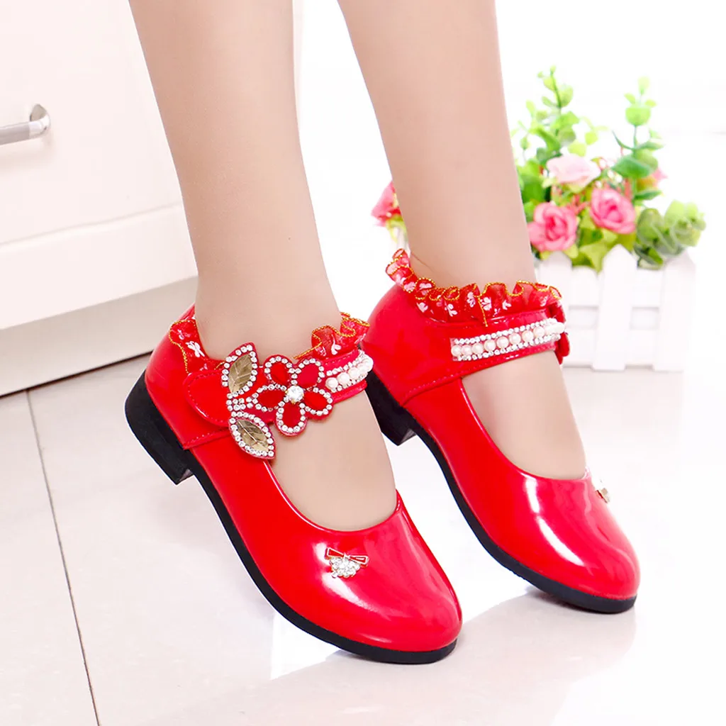 ROMIRUS/малышей Для детей детская обувь для девочек для детей Chaussure Enfant с открытыми пальцами украшенные цветами и кристаллами и жемчугом модная обувь для принцессы сандалии
