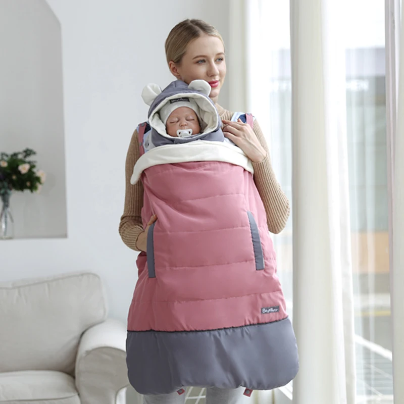 Hooded Baby Carrier Cover Newborn Wrap Coat Keep Warm Windproof Stroller Gear Accessories for Spring Winter Outdoor | Мать и ребенок