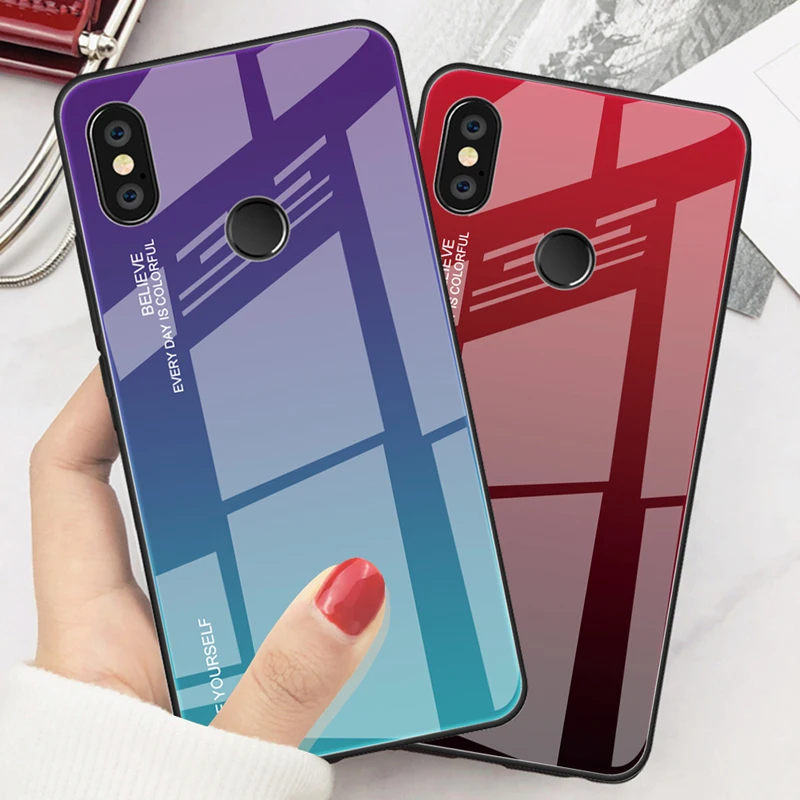 Gradient Tempered Glass Case For Xiaomi Redmi Note 7 5 6 Pro 5Plus Mi 8 9 SE A2 Lite A1 Mix 3 Mi6 6X 5X Cover Pocophone F1 Coque |
