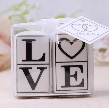 

Free Shipping 100 Packs=200 pieces Wedding Souvenir for Guests Ceramic LOVE salt and pepper shaker lovers valentine day gift