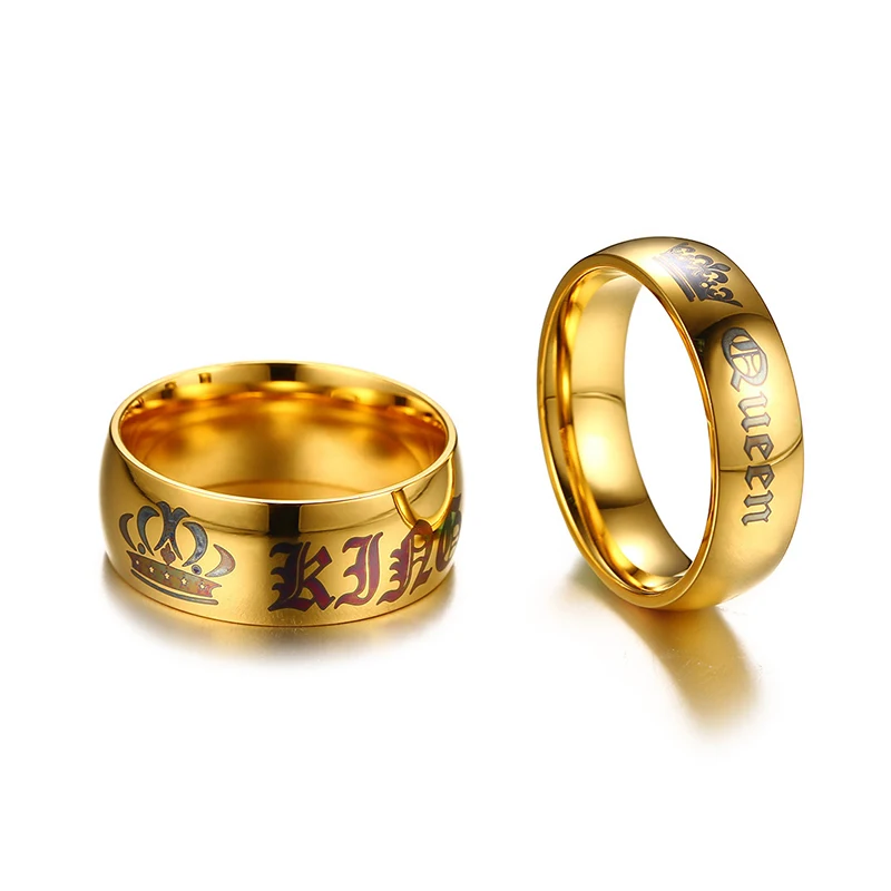 Ip gold Цвет 316L Нержавеющая сталь королева и король пара Кольца для любителей