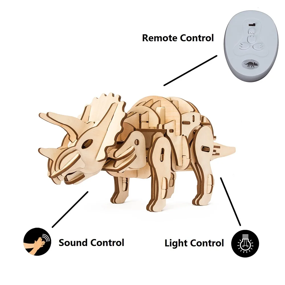 Robud R/C + Звуковое управление Светильник динозавр механическая модель 3D деревянная