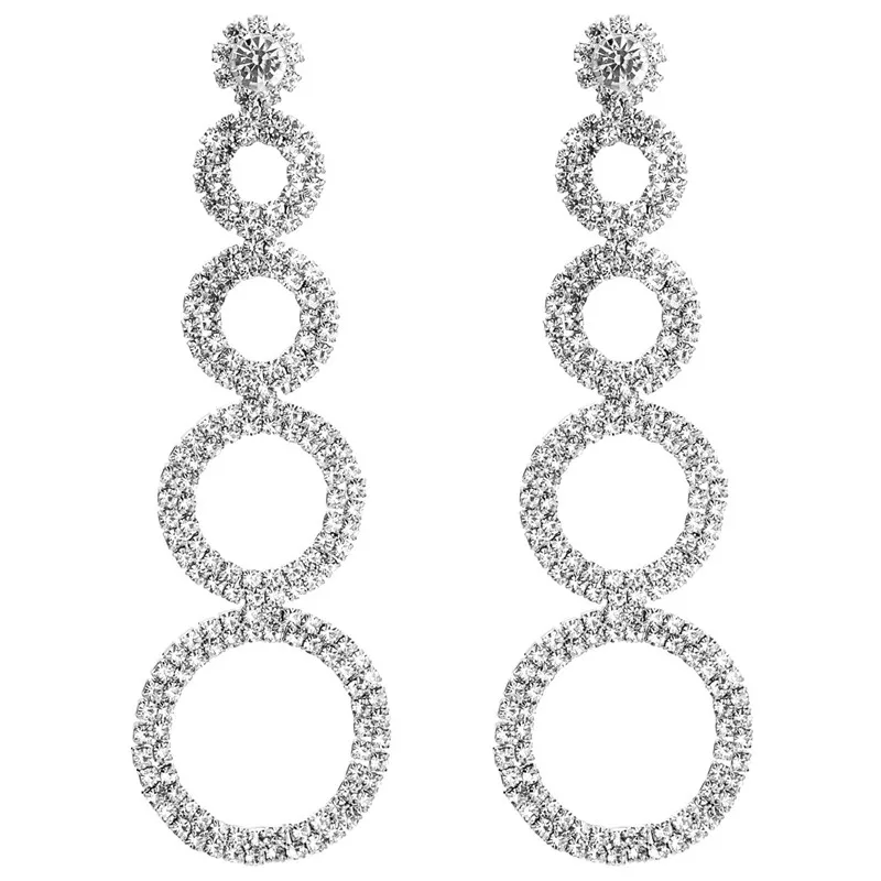 Luxury Shiny Rhinestone Multilayer Geometric Charms Dangle Earrings for Women Fashion Statement Long Tassel | Украшения и