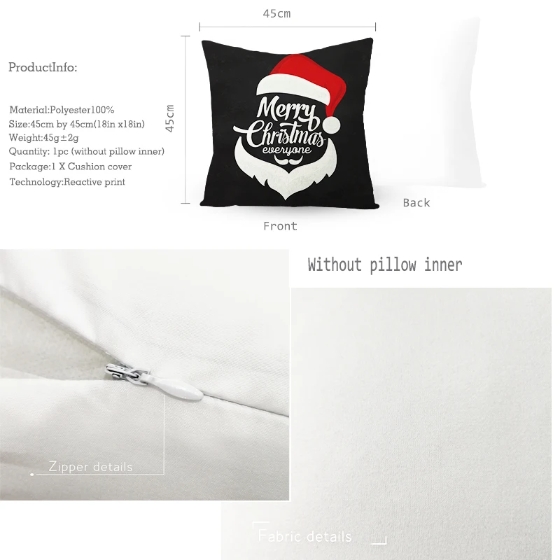 mling 1pcs 45x45cm Santa Claus Christmas Tree Pillowcase Peach Skin Pillowcase Waist Pillow Polyester Throw Pillow Case Cover