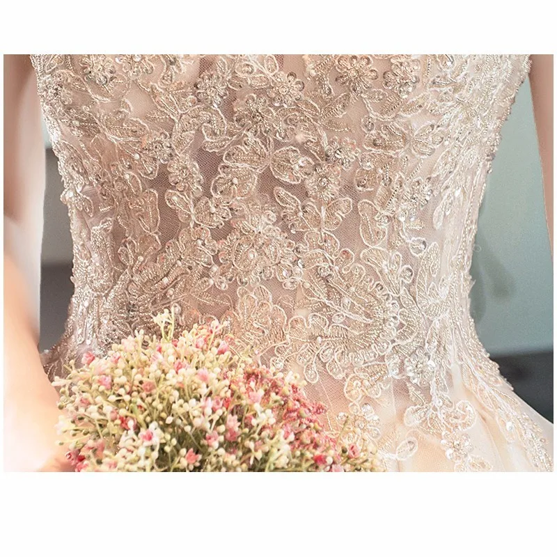 Robe De Mariage роскошное свадебное платье бальное платье с коротким рукавом Свадебные платья Шампанское принцесса свадебное платье с длинным хвостом