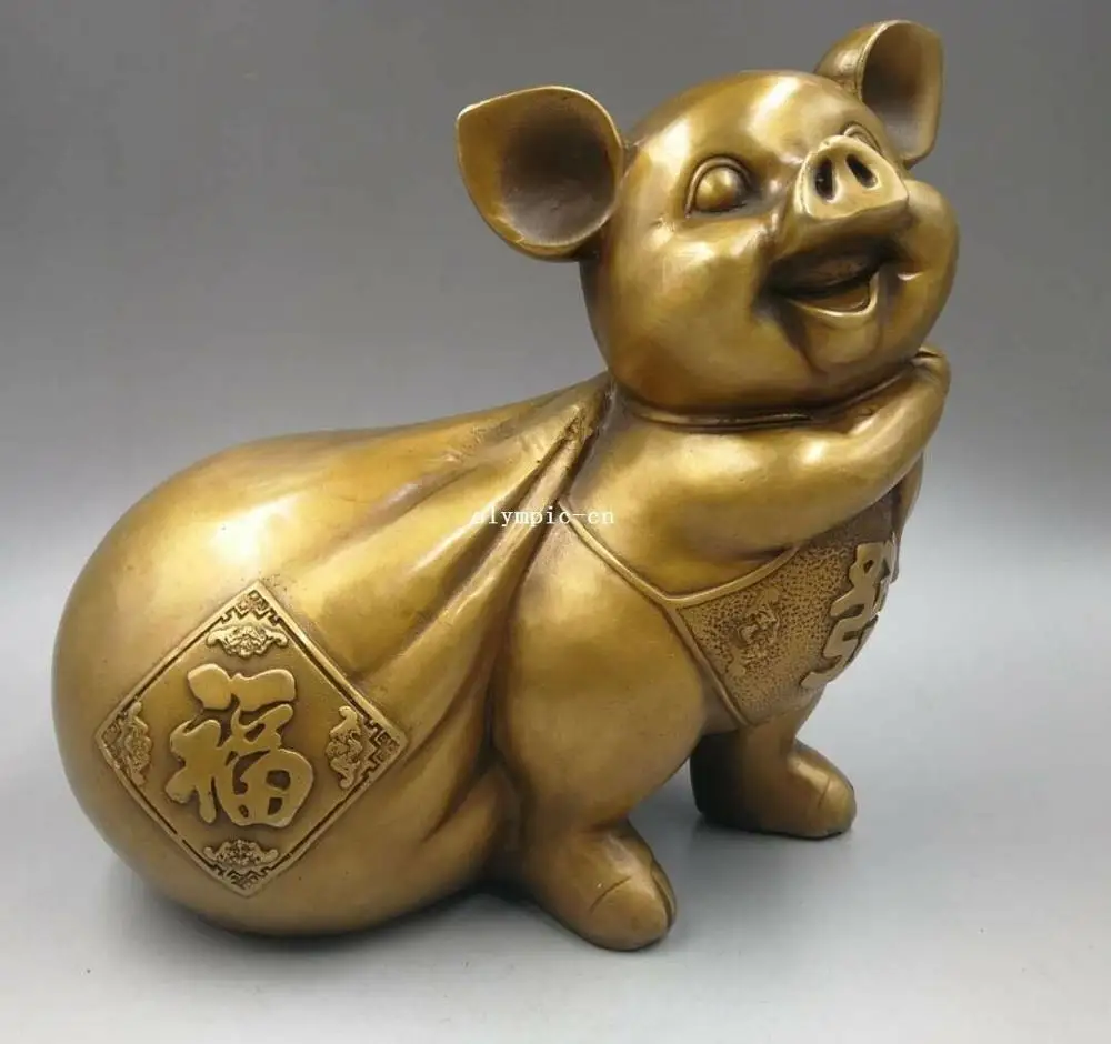 

8 ''медный резной дом фэншуй благоприятный хорошее состояние сокровище статуя свиньи