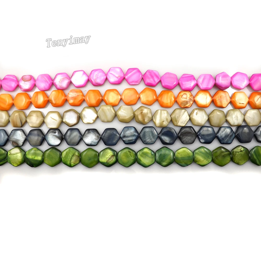 

Natural Mixed Color 17x17mm Hexagon Shell Charm Beads Free Shipping From Mother Of Pearl Shell For DIY