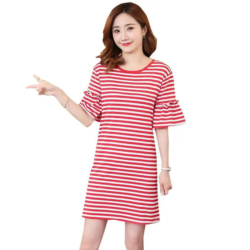 

2021 Summer Short Sleeve Striped Pregnancy Clothes Cotton Nursing Dress for Pregnant Women Breast Feeding Maternity Clothing