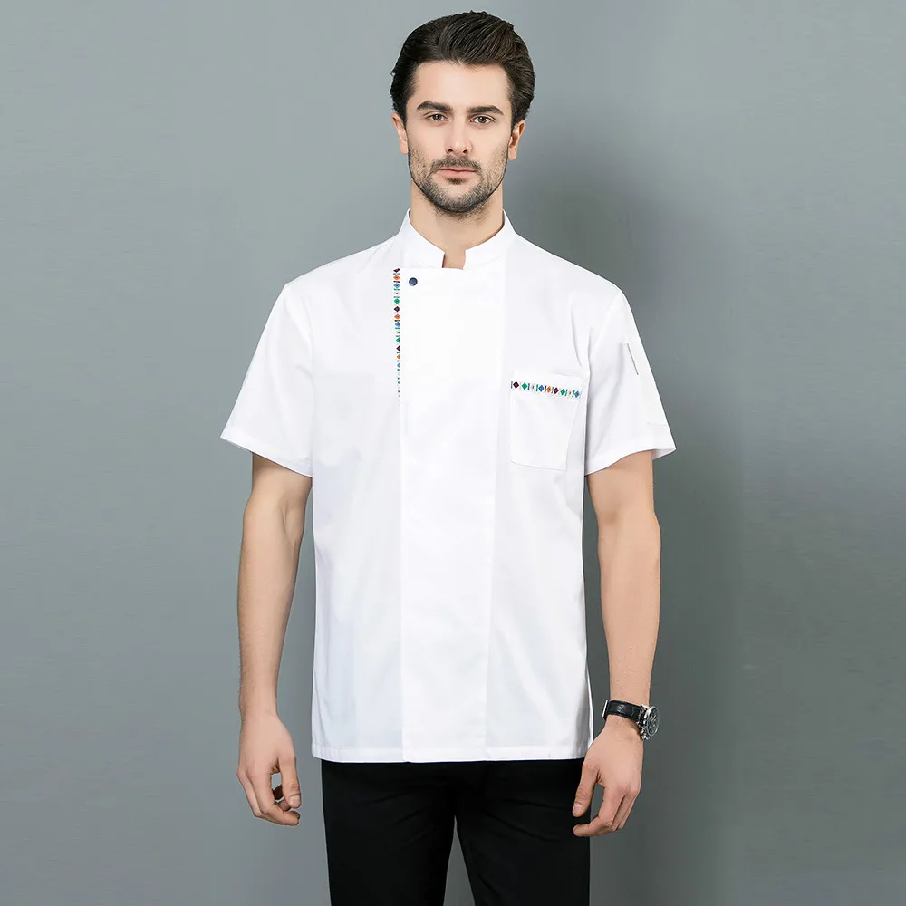 Men white Высокое качество повара одежда повара пекарня костюмы Парикмахерская Кафе Кухня Ресторан Униформа рубашки летние дышащие топы - Цвет: Men white