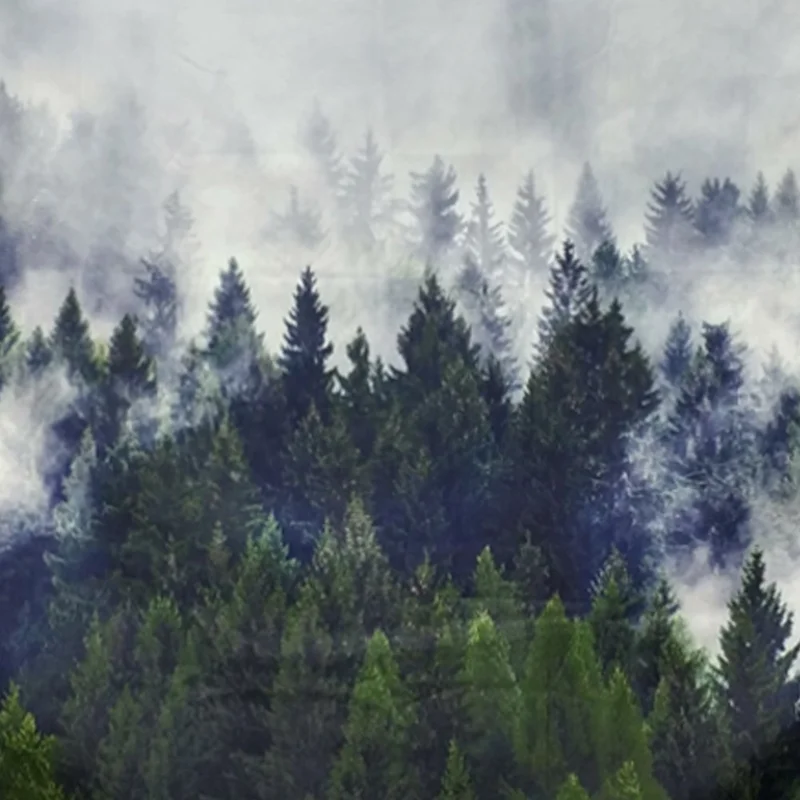 Серый туман гобелен 3D Мисти лес с изображением деревьев Природа Пейзаж Настенный