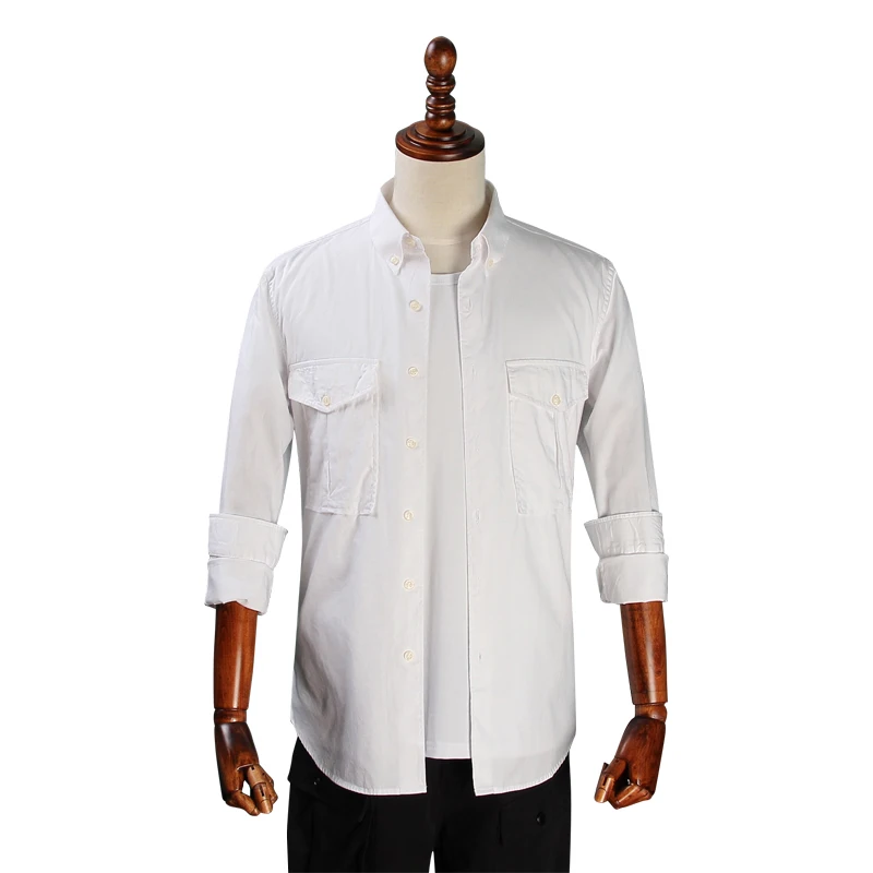 

Male Tooling shirts jackets Men Vintage Casual Blue Shirt Men's Long-sleeved White Shirts Mans Top Dress CBCS007