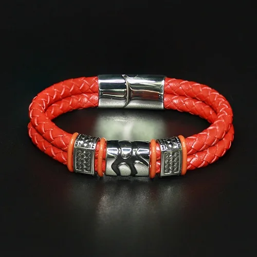 Red Браслет pandora, винтажные браслеты, женские, мужские, панк, красные, очаровательные, мужские кожаные браслеты для женщин, ювелирные изделия E0101 - Окраска металла: Red
