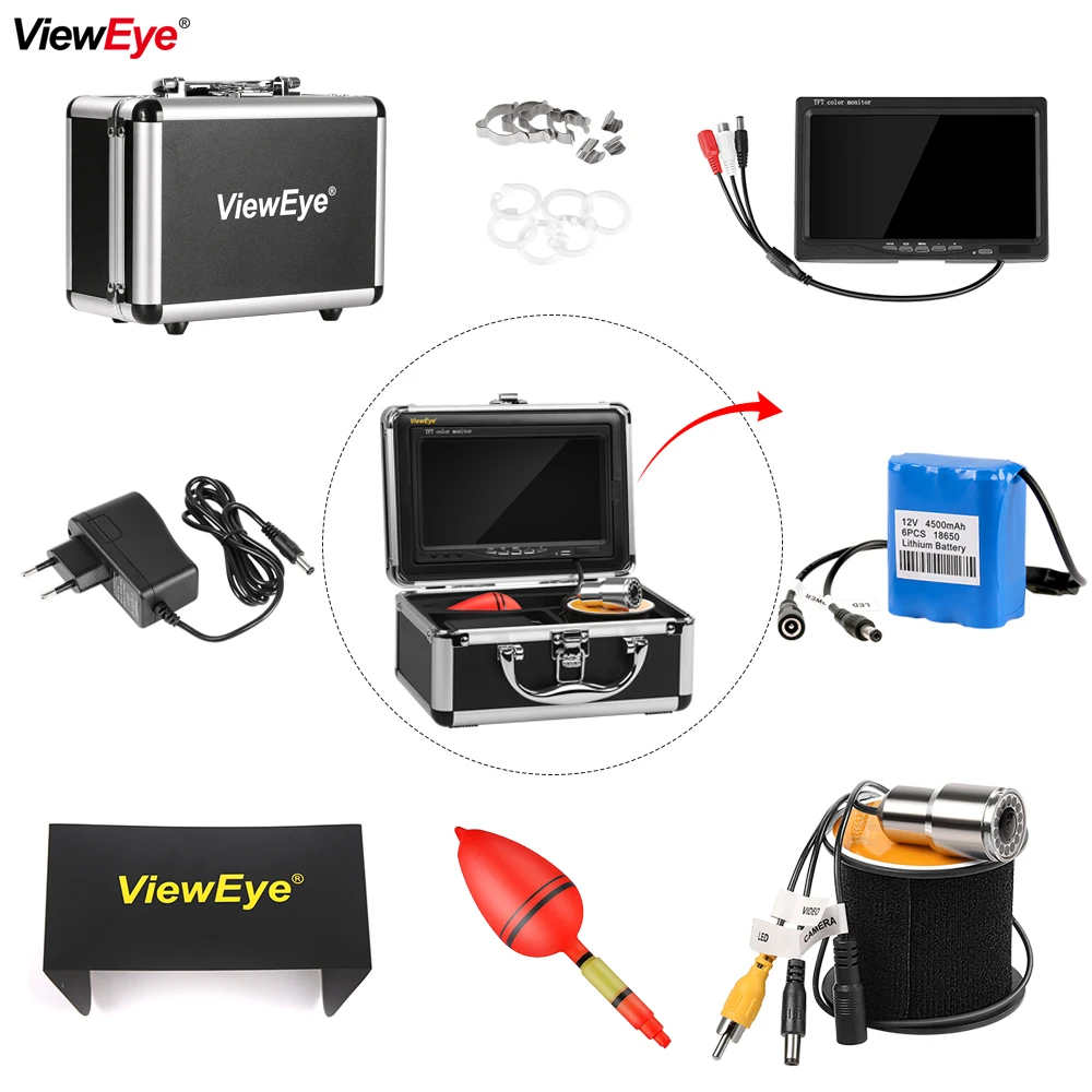 Камера для подводной рыбалки ViewEye 7 дюймов 1000TVL инфракрасная светодиодная камера
