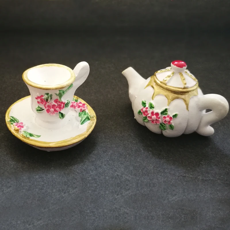 

G07-X349 children baby gift Toy 1:12 Dollhouse mini Furniture Miniature rement Resin teapot cup 2pcs/set