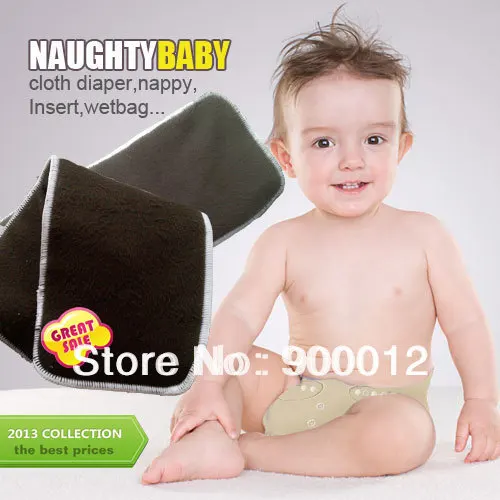 Free Shipping Naughty Baby Black Charcoal Bamboo 50pcs 4 Layers(2+2) Washable Baby Cloth Diaper Nappy Inserts