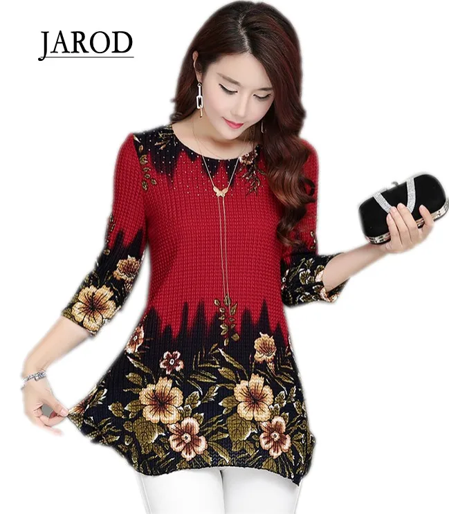 2017 женские элегантные рубашки с цветочным принтом три четверти рукава круглый