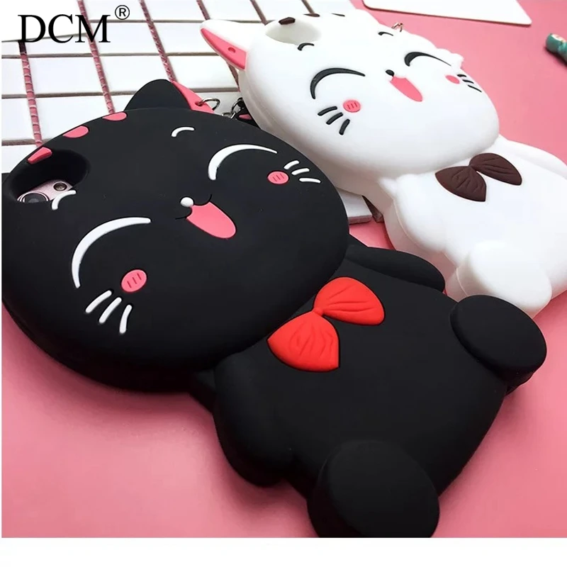 Чехол для мобильного телефона iphone 7 lucky cat мягкий чехол с милым кулоном мультяшный