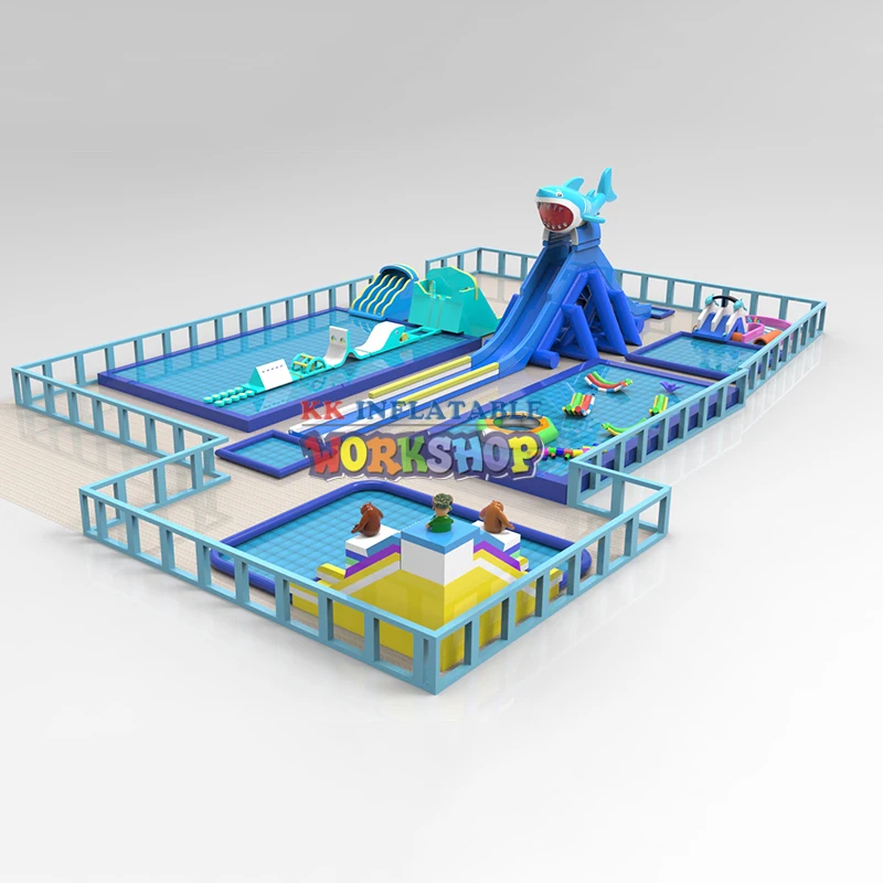 Goedkoop Shark Water Hippo Slide Giant Boven Grond Opblaasbare Water Zwembad Park Games Opblaasbare Zomer Park
