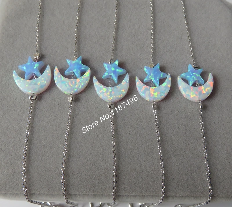 50 шт./лот смешанные цвета с Луной и звездой из опала браслет стерлингового