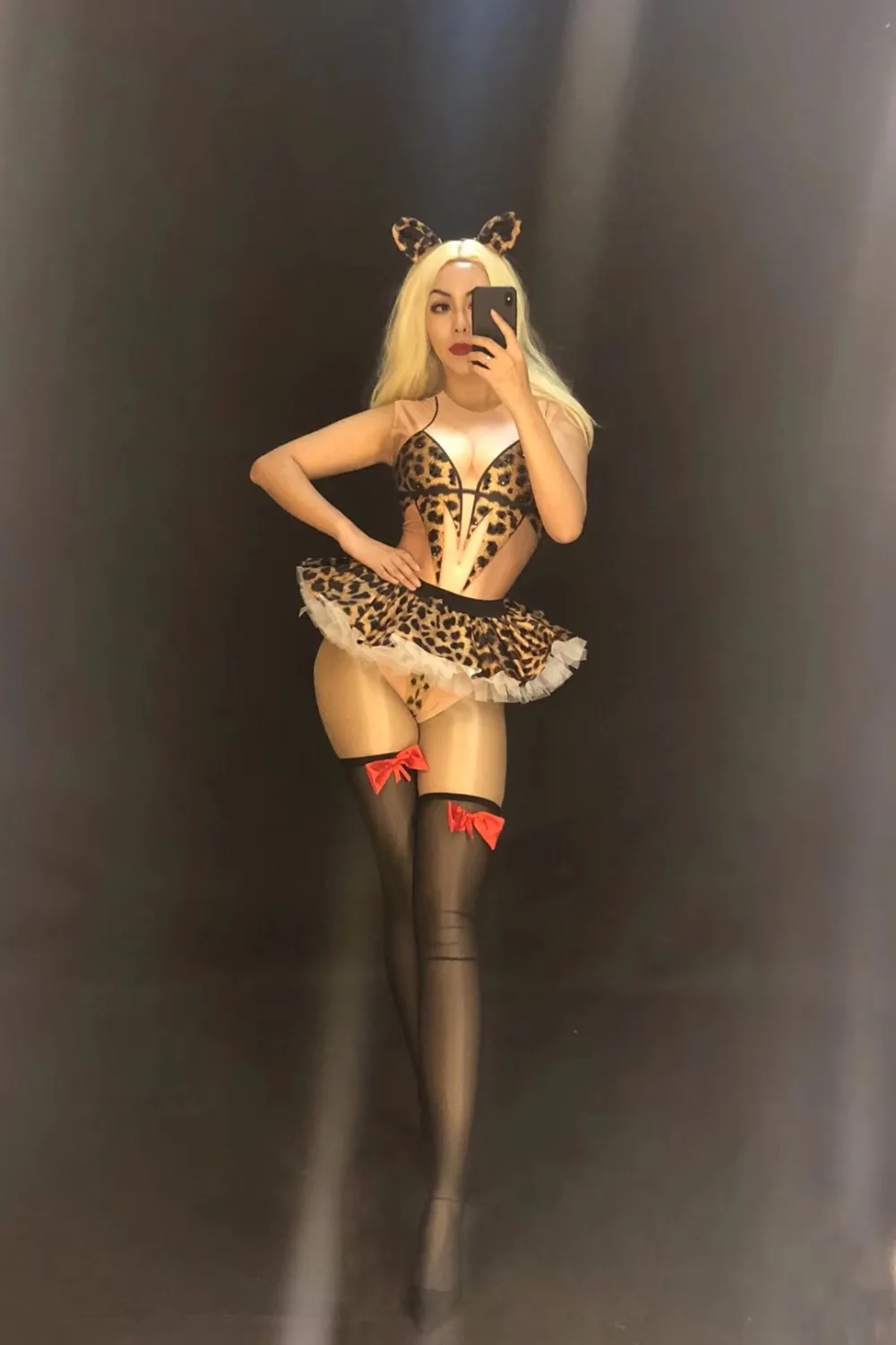 Women Sexy Rhinestones Leopard Pattern Sleeveless Stage Costume Cosplay Party Female Celebrate Outfit Singer Dance Show Costumes