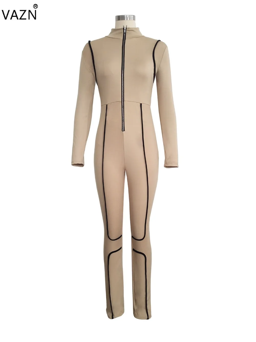 VAZN Autumn 2019 Hot Fashion Ladies Casual Jumpsuits Solid Full Sleeve High Street Lady Skinny Tracksuit Long Romper SMR9073 | Женская