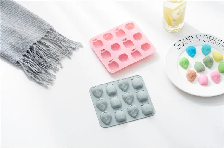 1 шт. 3D Силиконовые DIY фруктовые кубики льда лоток 12 клубника ананас силиконовые