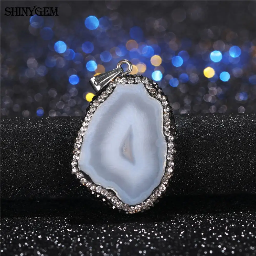 ShinyGem Большие размеры 35 50 мм Кулон Agates Druzy кулон вокруг кубический циркон