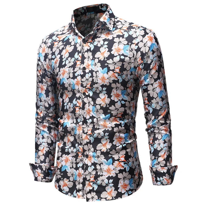 Футболка с рисунком птицы Мужские рубашки длинными рукавами принтом Camisa Masculina