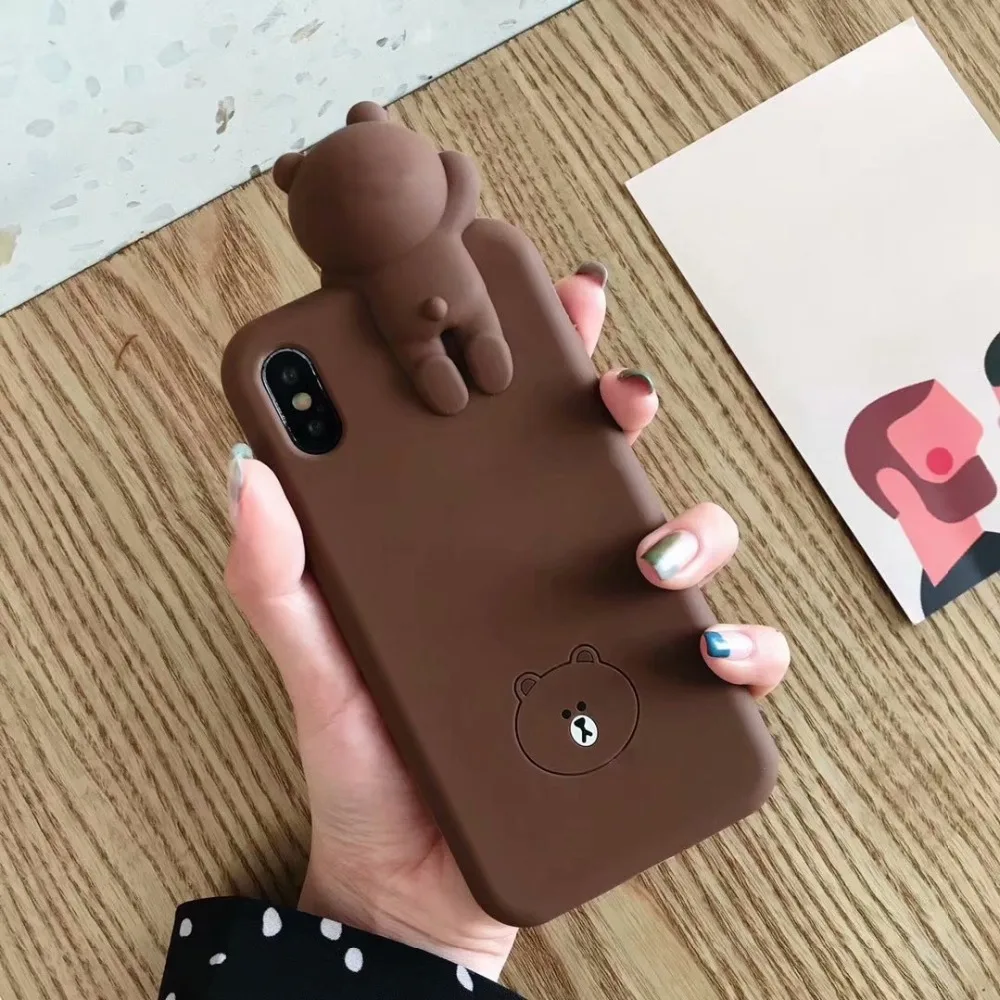 3D мультфильм коричневый Медведь Кролик курица Телефон чехол для iPhone X XS XSMax XR