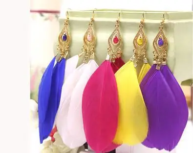 E011 Fashion vintage star favorite distinctive feather earrings wholesale charm jewelry free shipping | Украшения и аксессуары