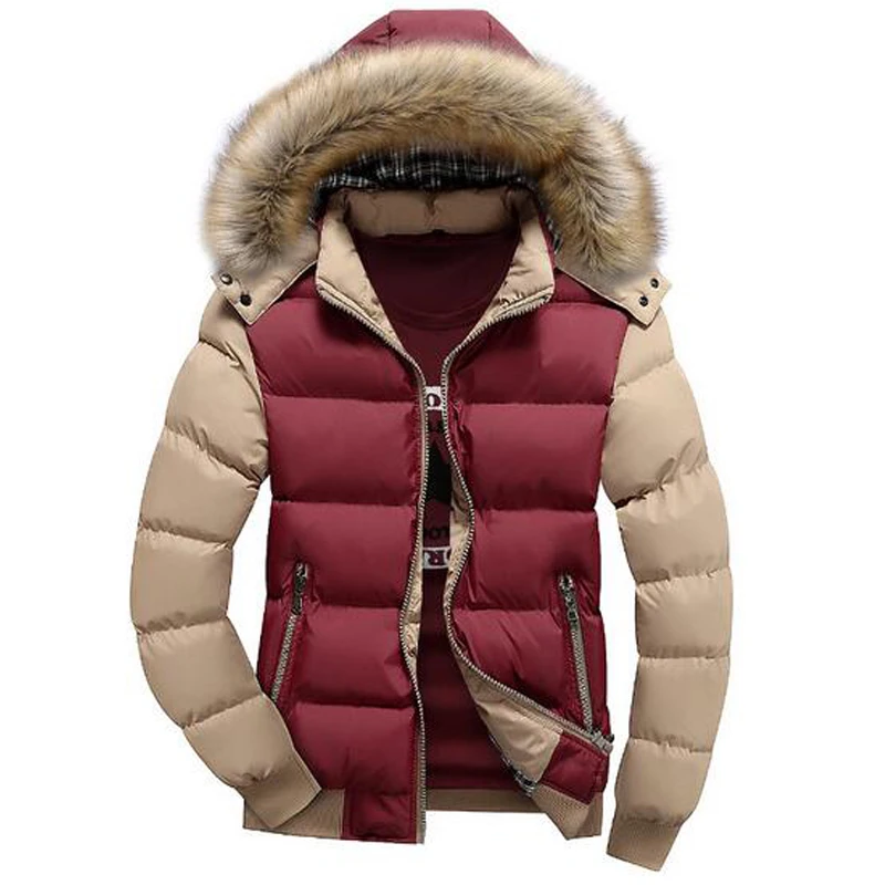 Мужская парка с капюшоном в стиле пэчворк повседневная утепленная куртка