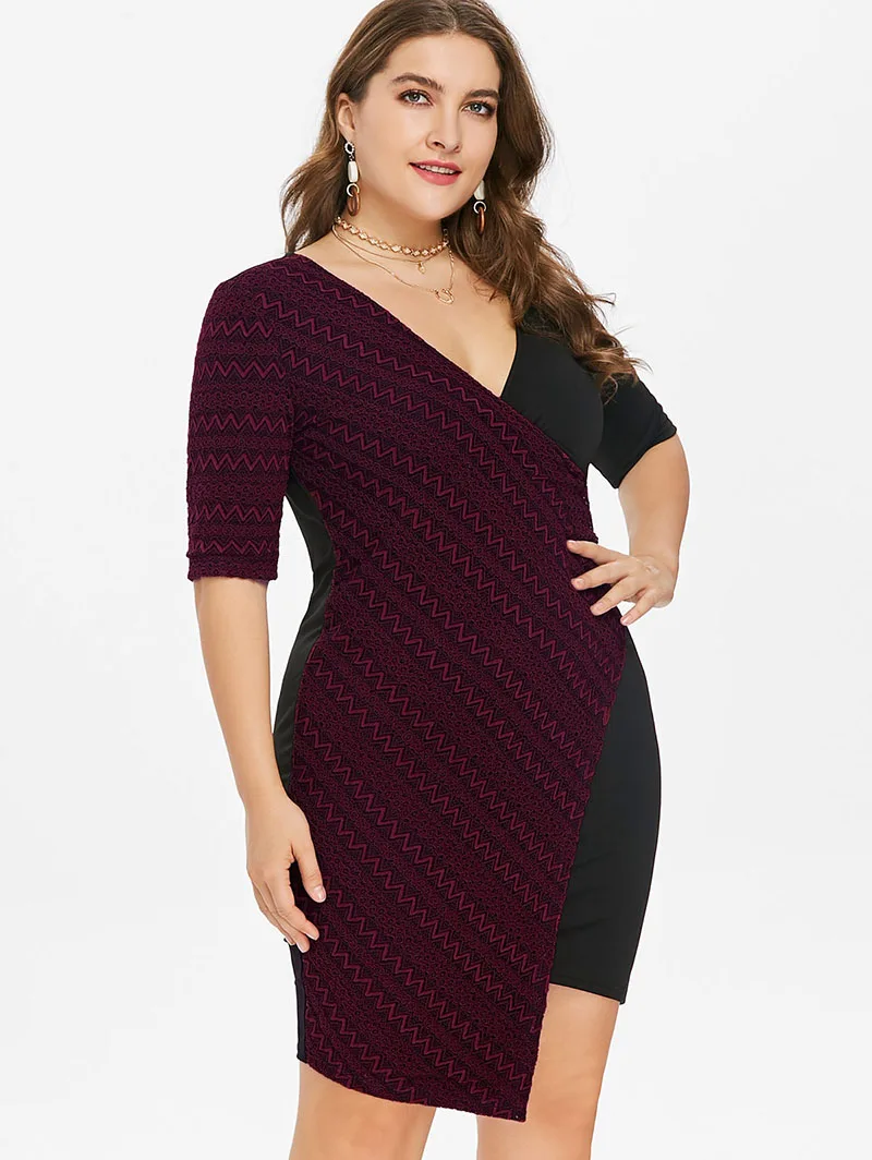 PlusMiss плюс Размеры 5XL Sexy V шеи Bodycon Платья для вечеринок женские большие размеры