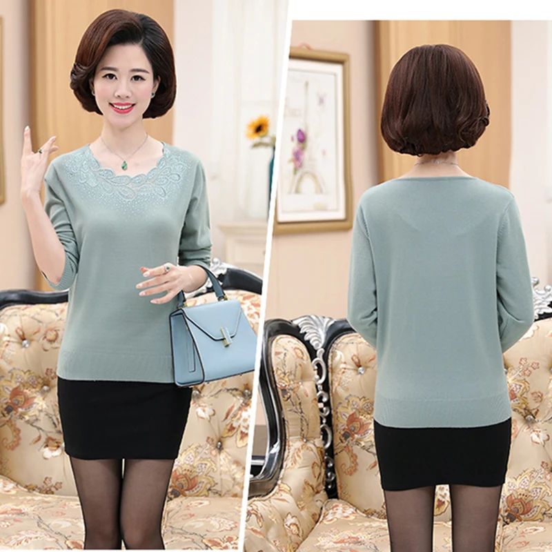 Spring Women Sweaters 2018 New Knitted Bottoming Sweater Fashion Round Neck Middle-aged Mother Installed Wool Pure color | Женская