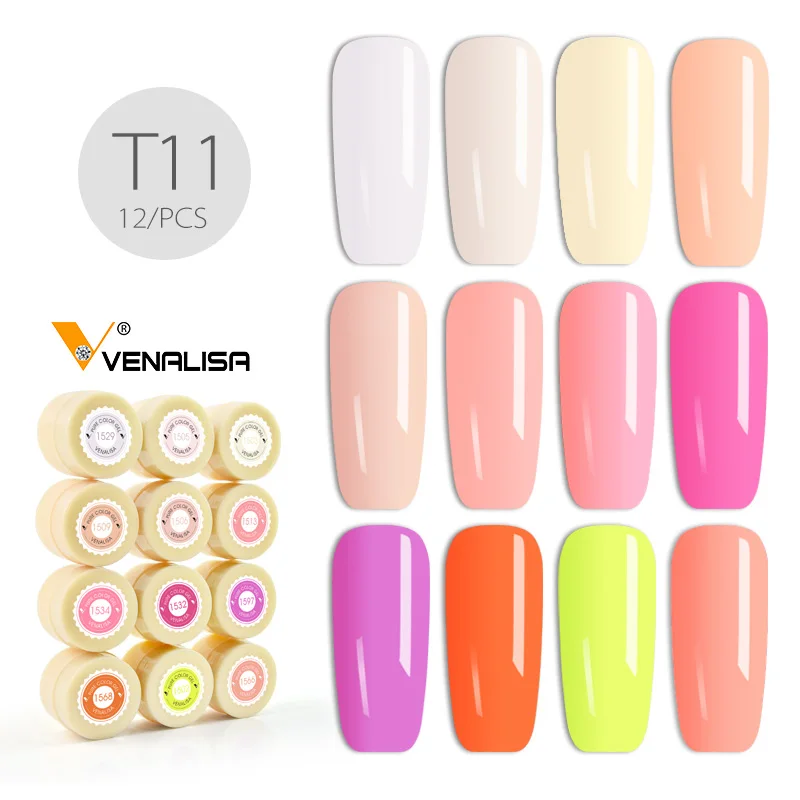 T11 12 шт. Venalisa продукты для нейл-арта 5 мл Светодиодный УФ-гель для нейл-арта Краска УФ Гель-лак для ногтей Дизайн ногтей гель набор - Цвет: T11