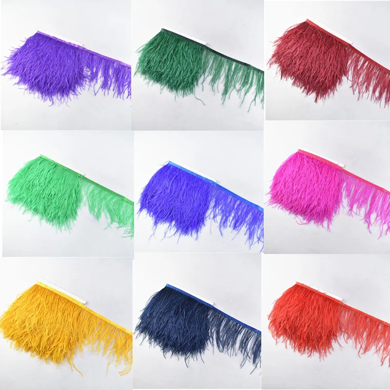 1 ярдов пушистые шампанские страусиные перья обрезают боковую ленту 10 15 см ширина