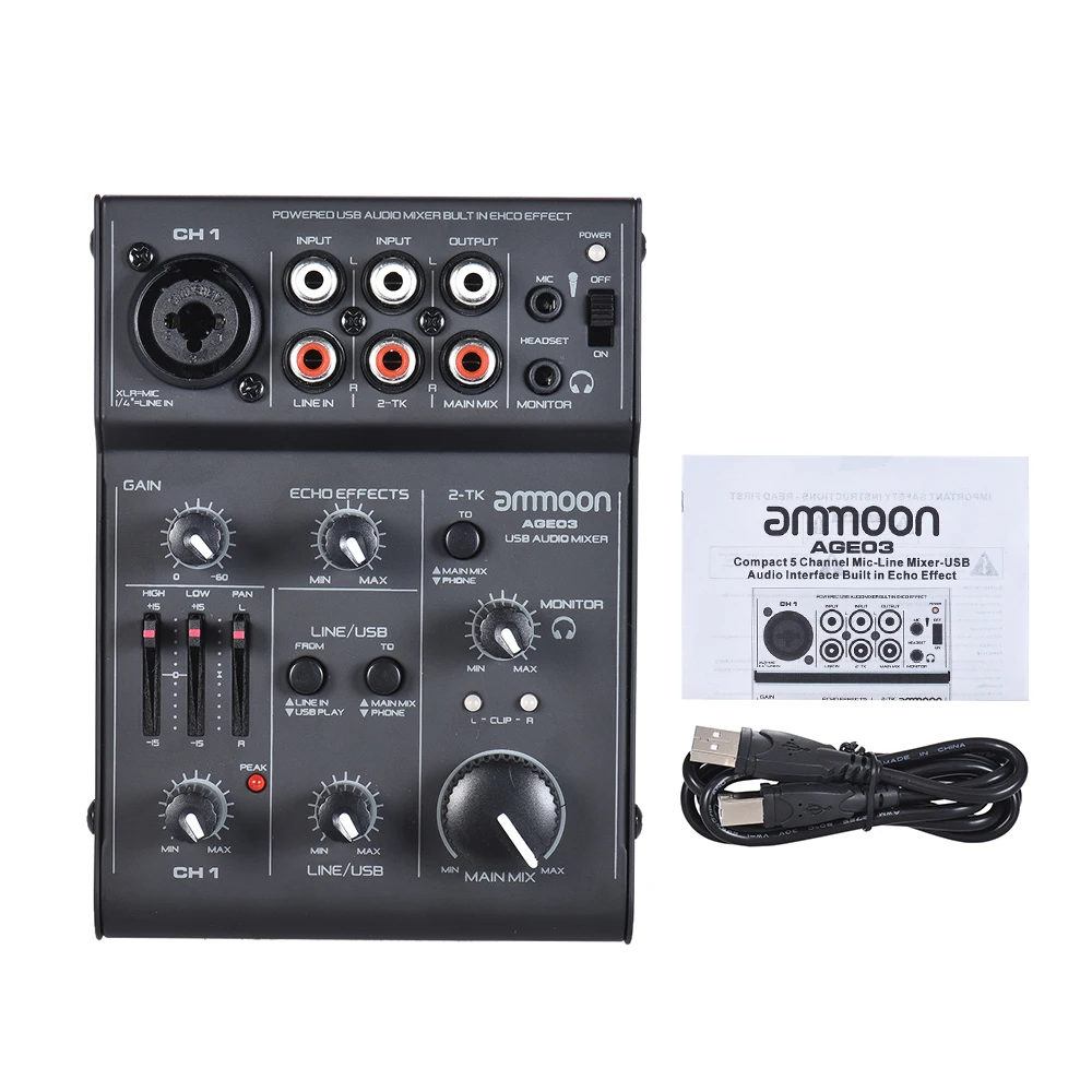 Ammoon AGE03 5 канальный мини линии смешивания консольный микшер с USB аудио Интерфейс