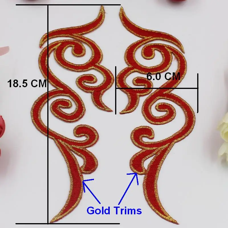 Железная аппликация, 5 пар, золотая вышивка, отделка, сделай сам, платье для косплея, кружевная отделка, Mirrow, пара цветочных патчей, подкладка 18 см-5,0 см