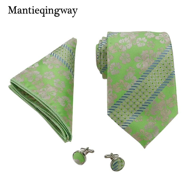 Mantieqingway зеленые с пейсли, галстук, карман, квадратные запонки, набор для бизнеса, полосатые мужские корбаты, запонки, набор для свадьбы