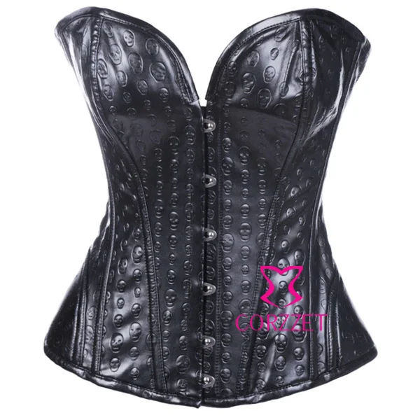 Лидер продаж новый корсет из искусственной кожи с принтом черепа женский