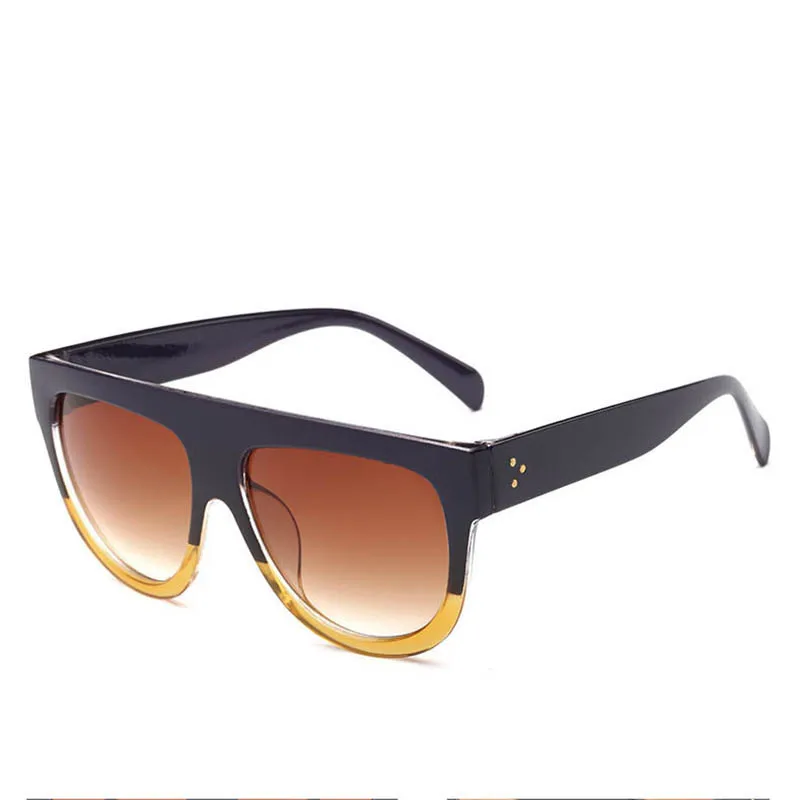 Женские солнцезащитные очки с заклепками черные большого размера плоским верхом