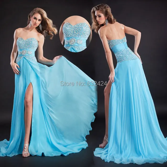 DQ146 New Fashion A Line Side Slit Long Sweetheart Sexy Floor Length Girl Party Dress Custom Made Beaded Evening Dresses_BRIDALK | Свадьбы и