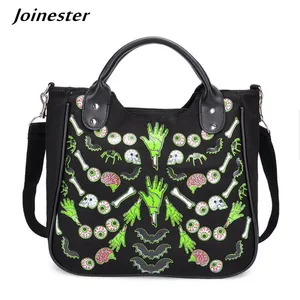 Холщовые сумки-шопперы для женщин, повседневная сумка на плечо, женские сумки-мессенджеры, большая сумка через плечо, сумка на Хэллоуин с принтом, дорожная сумка